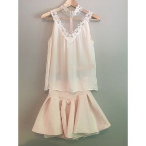 Summer set: pink blouse with skort/short